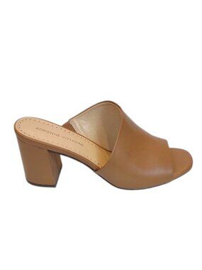 Adrienne Vitadinni Cognac Open Toe Asymmetrical Vamp Albi Mule High Heel